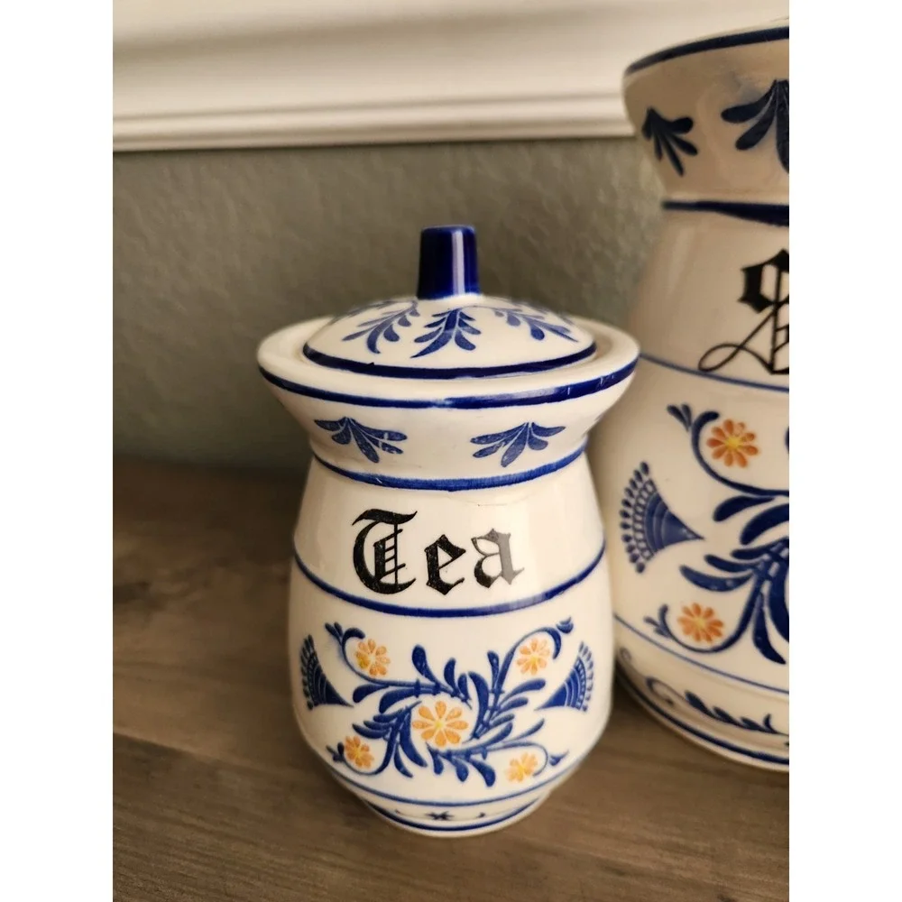 Royal Sealy Heritage Kitchen Canister Set+Lids 3 Pc 1950s Coffee Tea Sugar READ